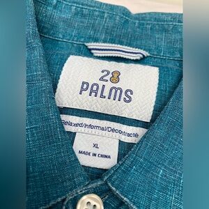 28 Palms Teal / Blue Short Sleeve 100% Linen Shirt
